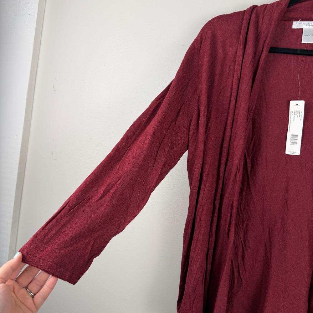 August Silk Cardigan Sweater Women's Large Maroon Long Sleeve Knitted Open Front - Picture 11 of 14